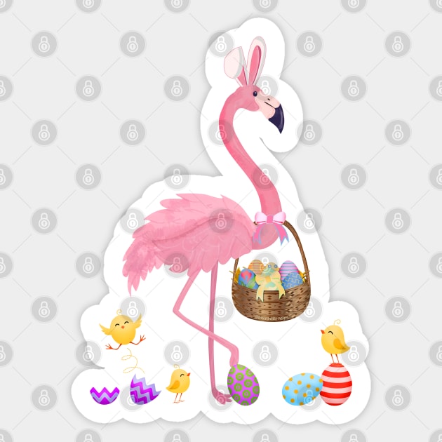 Pretty Easter Flamingo with Easter Basket Sticker by Dibble Dabble Designs